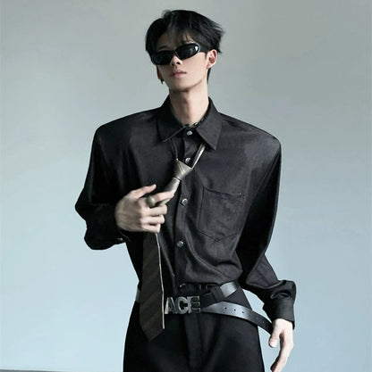 Studs Button Design Shoulder-Pad Long Sleeve Shirt WN20053