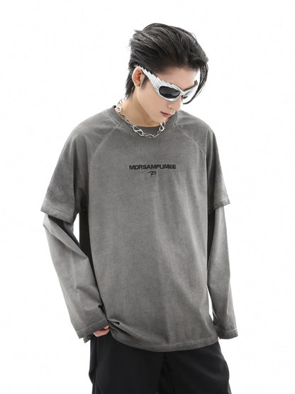 Washed Fake Layered Long Sleeve T-Shirt WN10486