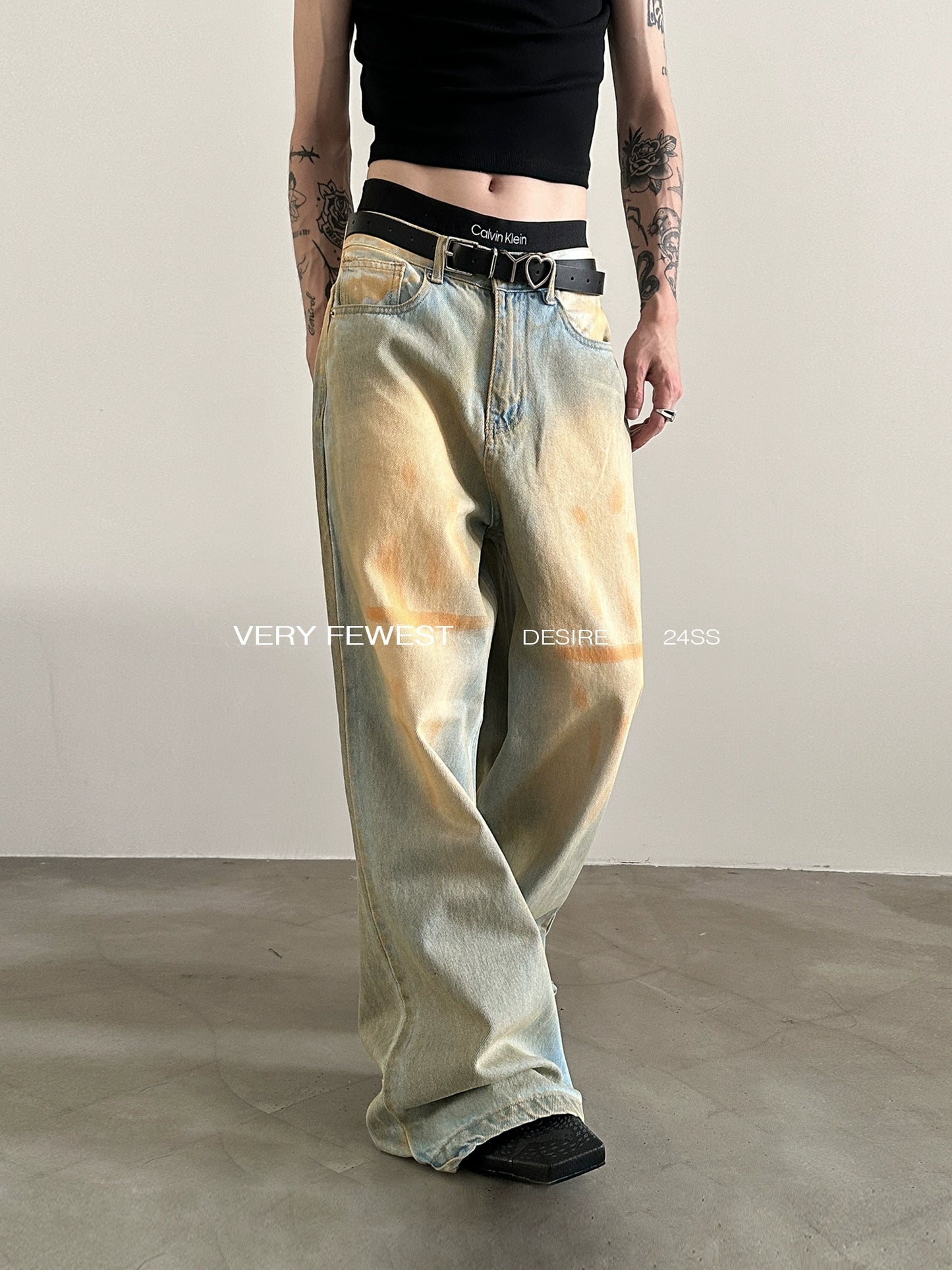 Handmade Mud Dyed Wide Leg Denim Jeans WN8889