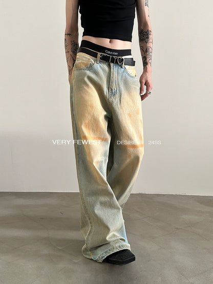 Handmade Mud Dyed Wide Leg Denim Jeans WN8889