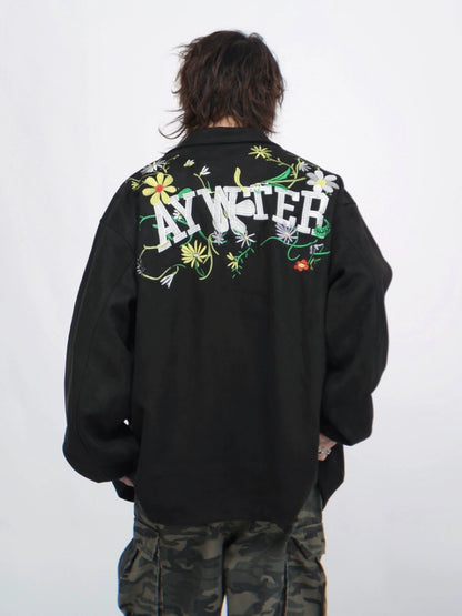 Oversize Flower Embroidery Suede Jacket WN7713