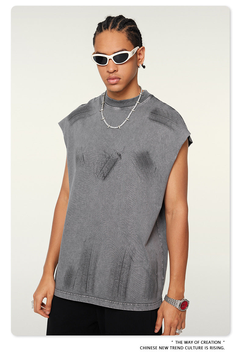 Washed Damage Oversize Tank Top T-shirt WN6440