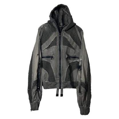 Deconstructed Mesh Patch Washed Zipper Hoodie WN21987