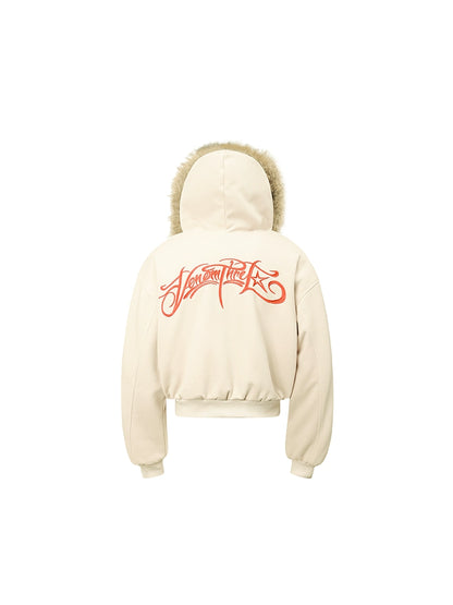 Hooded Embroidered Fake Fur Padded Jacket WN22201