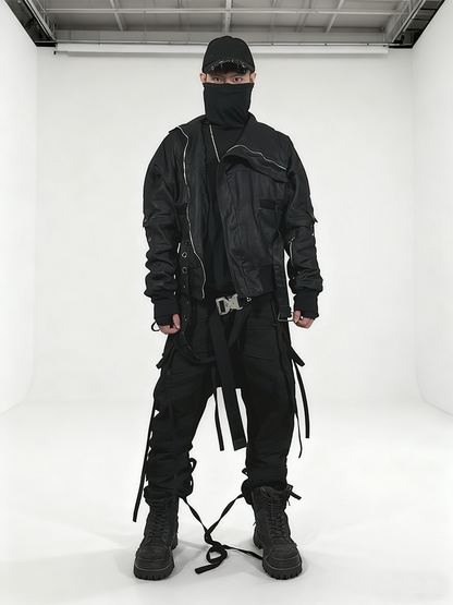 Asymmetric Zipper High-Neck Waxed Jacket WN22007