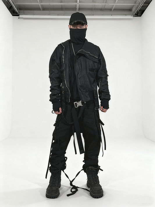 Asymmetric Zipper High-Neck Waxed Jacket WN22007