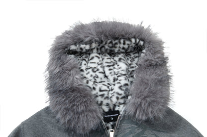 Fake Fur Collar Leopard Print Padded Jacket WN23076