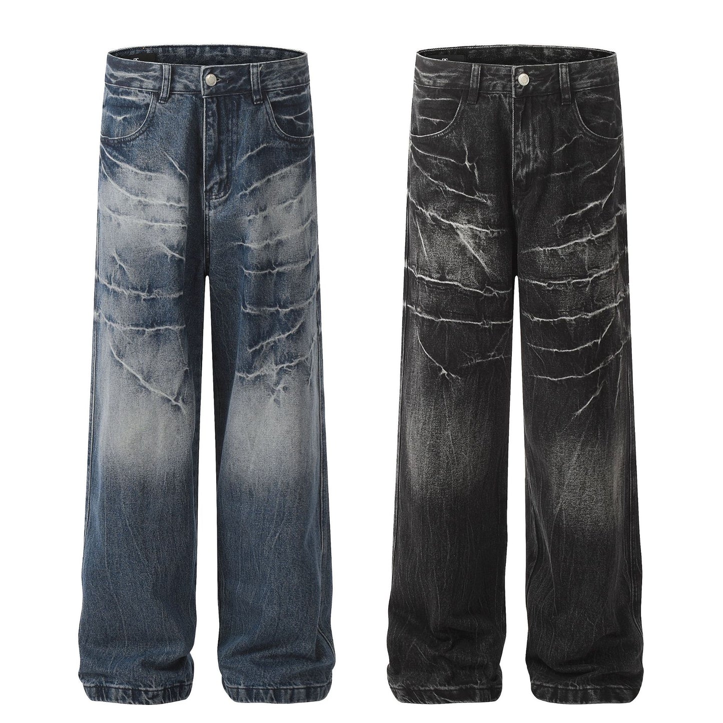 Washed Whisker Straight Denim Jeans WN25902