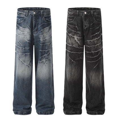 Washed Whisker Straight Denim Jeans WN25902