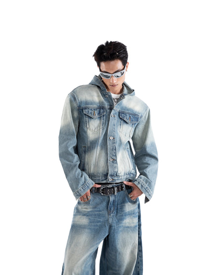 Washed Hooded Denim Jacket & Wide Leg Denim Jeans Setup WN20652