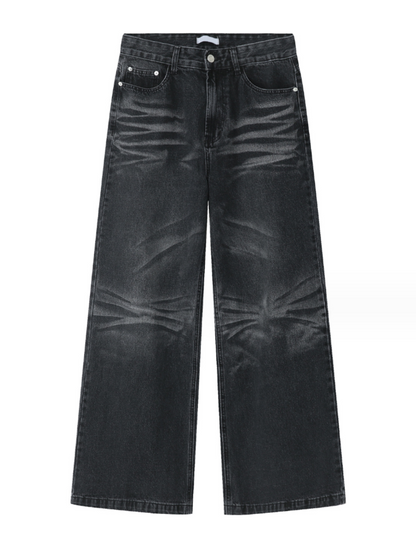 Washed Wide-Leg Straight Denim Jeans WN7277