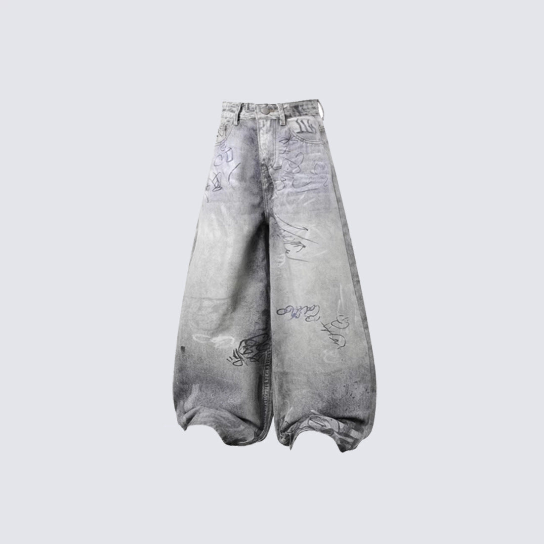 Print Graffiti Wide Leg Denim Jeans WN27844