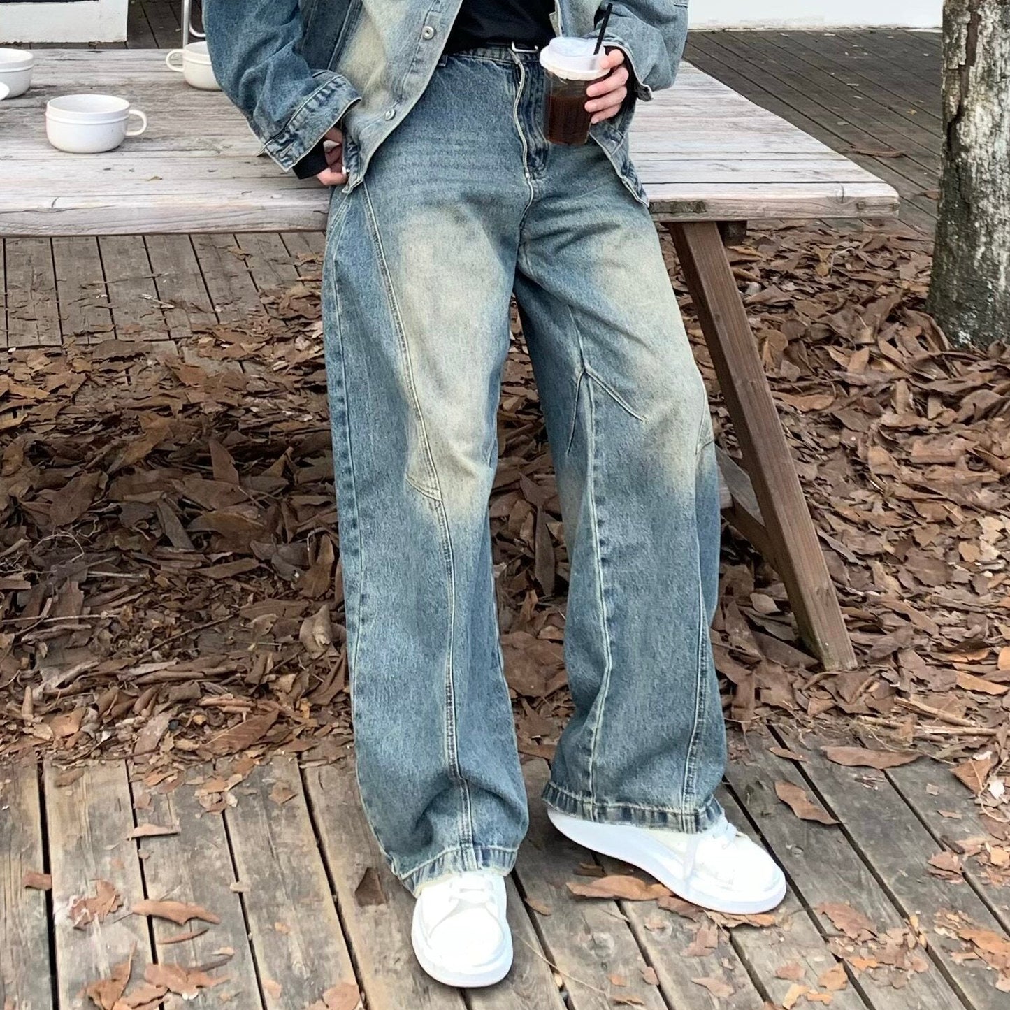 Hooded Denim Jacket & Washed Wide Leg Denim Jeans Setup WN25168