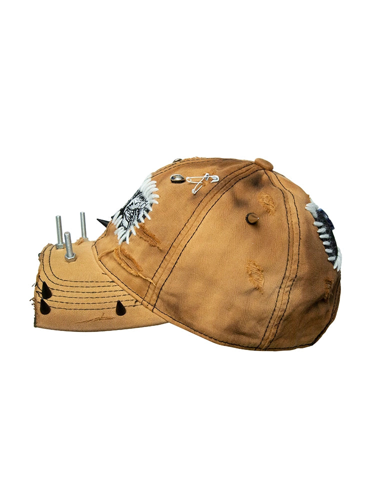 Half-Brim Tie-Dye Rivet Embroidery Curved-Brim Cap WN21140