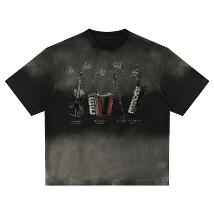 Instrument Print Washed Short Sleeve T-Shirt WN25477