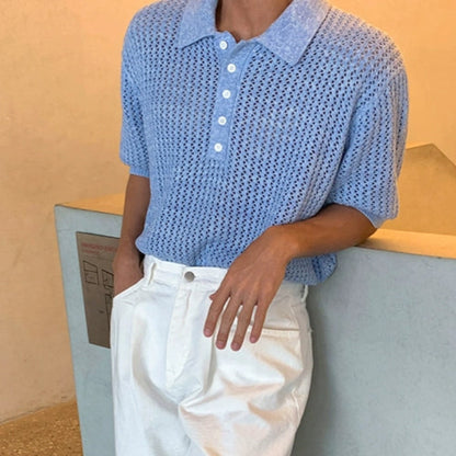 Hollow-Out Knit Short Sleeve Polo Shirt WN20259