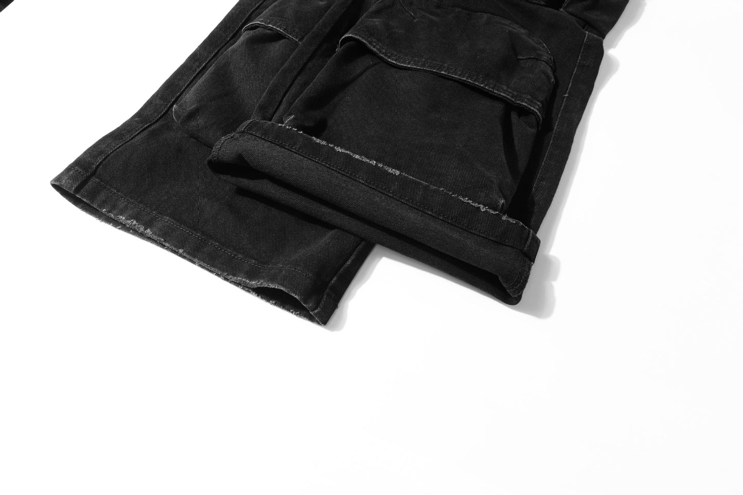 Washed Damage Multi-Pocket Straight Cargo Denim Jeans WN26078
