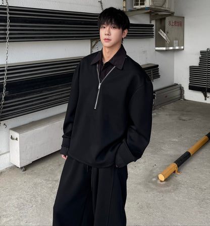 Fake Layered V-Neck Sweatshirt & Wide Leg Sweatpants Setup WN25208
