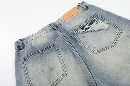 Washed Deconstruction Damage Wide Leg Denim Jeans WN25978