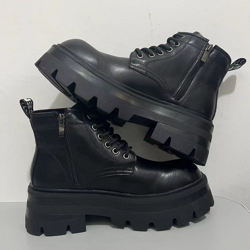 Chunky Lug Sole Platform Lace-Up Zipper Boots WN24547