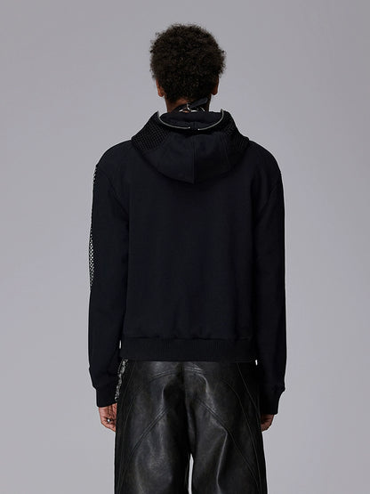 Hollow Mesh Embroidery Short Zipper Hoodie WN17946