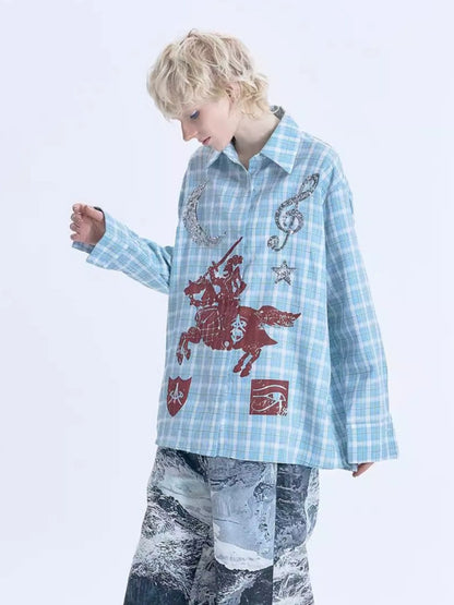 Don Quixote Print Sequin Embroidery Long Sleeve Shirt WN18993