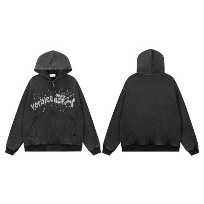 Star Graphic Print Zip-Up Zipper Hoodie WN23563