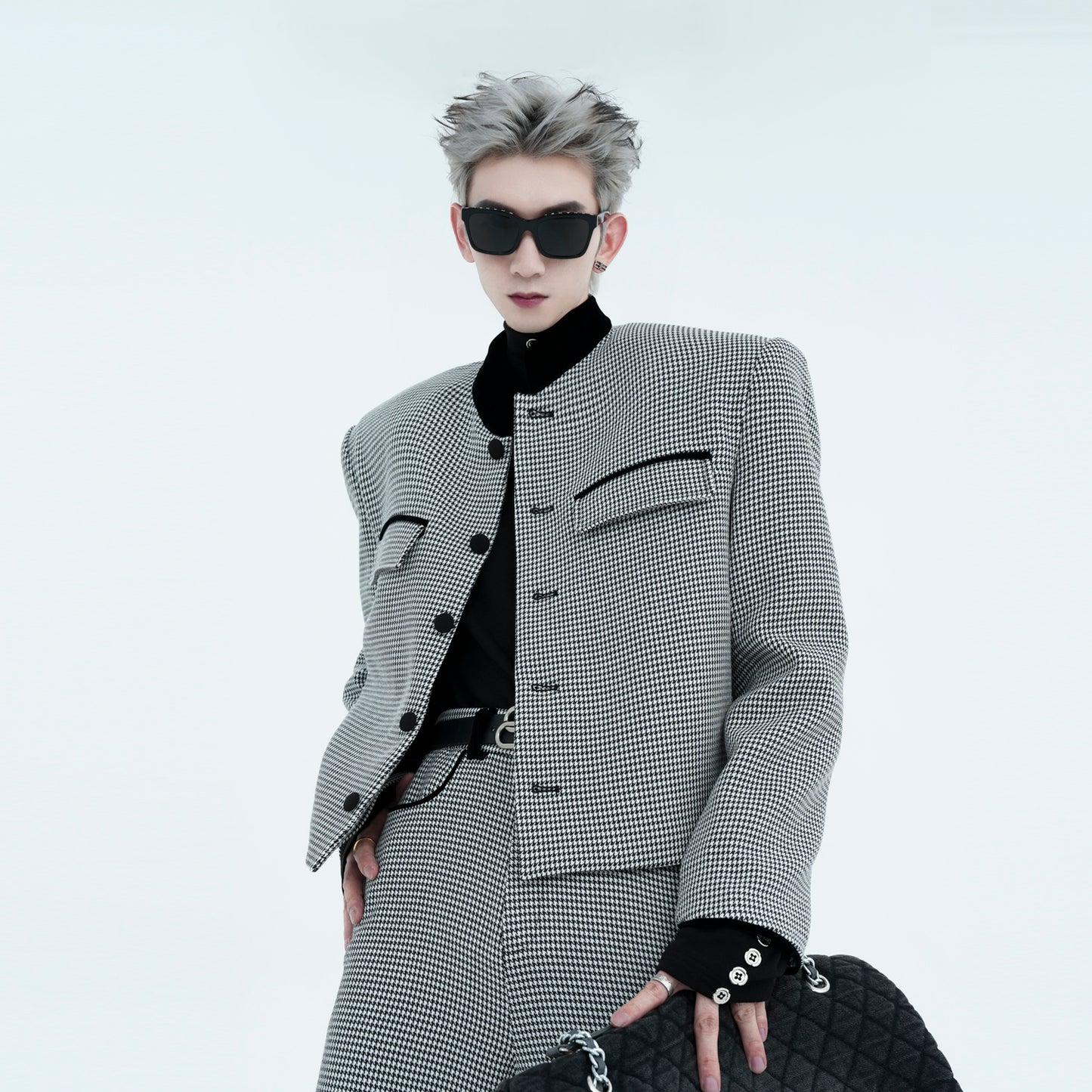 Houndstooth Shoulder-Pad Short Jacket WN15456