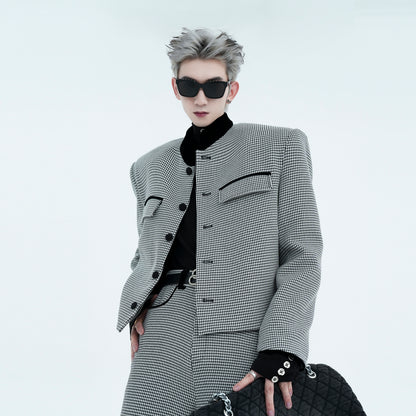 Houndstooth Shoulder-Pad Short Jacket WN15456