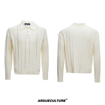 Pearl Beads Detail Knit Polo Shirt WN20540