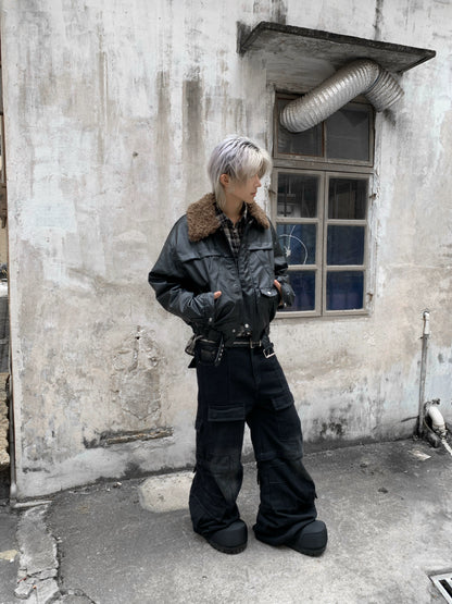 Fake Fur-Collar PU Leather Short Padded Jacket WN22205