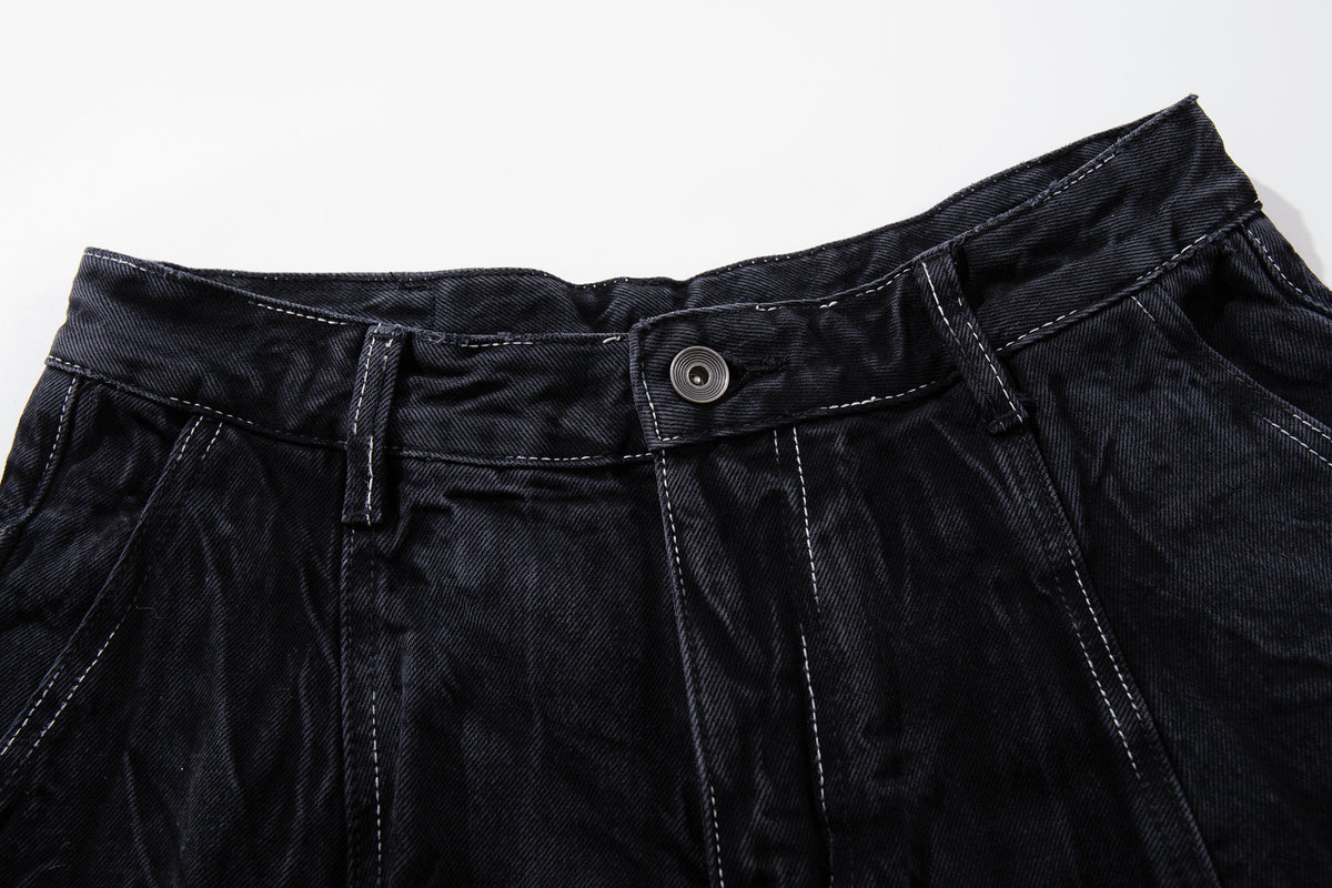 Wrinkle Texture Wide Leg Denim Jeans WN27788