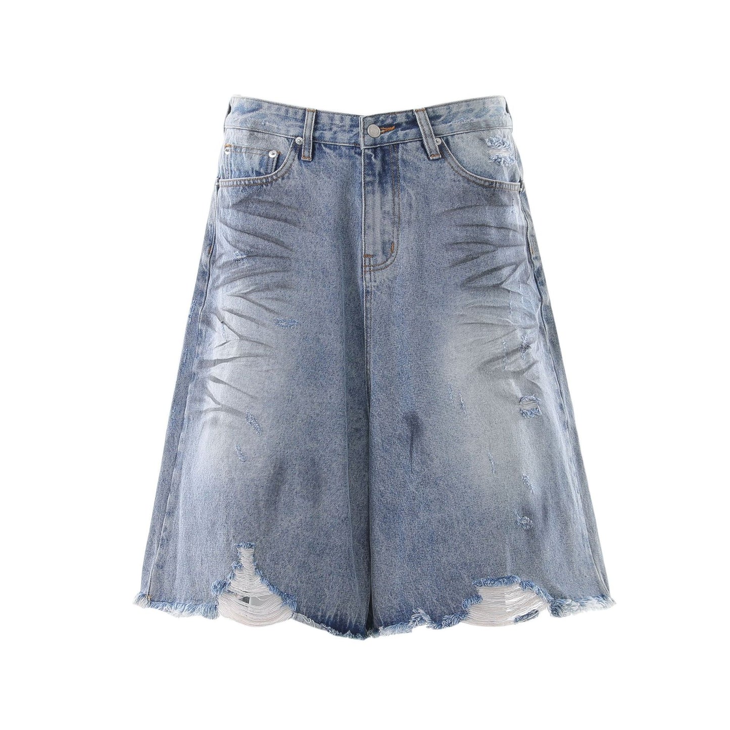 Frayed Distressed Denim Half Jeans WN25413