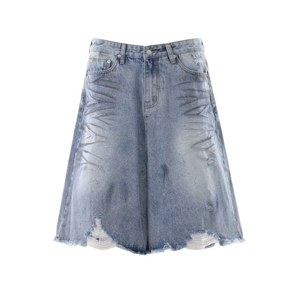 Frayed Distressed Denim Half Jeans WN25413