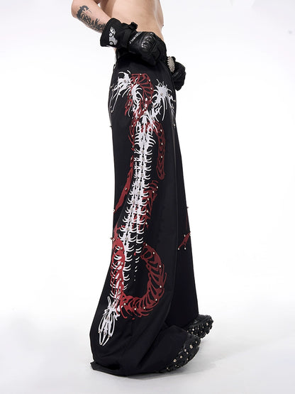 Studs Snake Spine Print Wide Leg Trousers WN16572