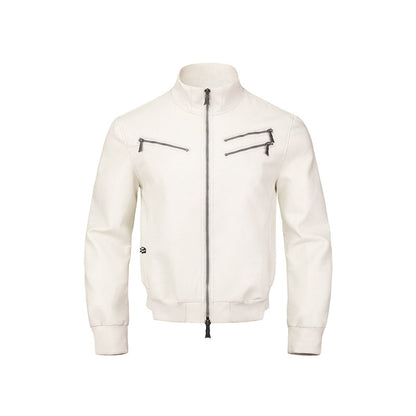 Contrast Embroidery Thorn Eye PU Leather Jacket WN27425