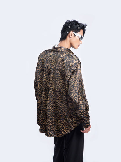 Leopard Print Shoulder Pad Long Sleeve Shirt WN9228