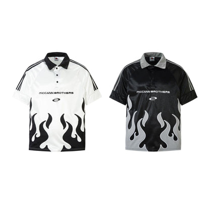 Stripe Flame Print Short Sleeve Shirt WN25453
