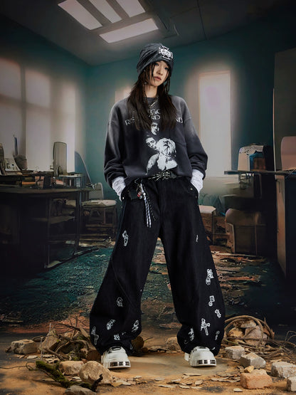 Washed Print Oversize Sweatshirt WN20568