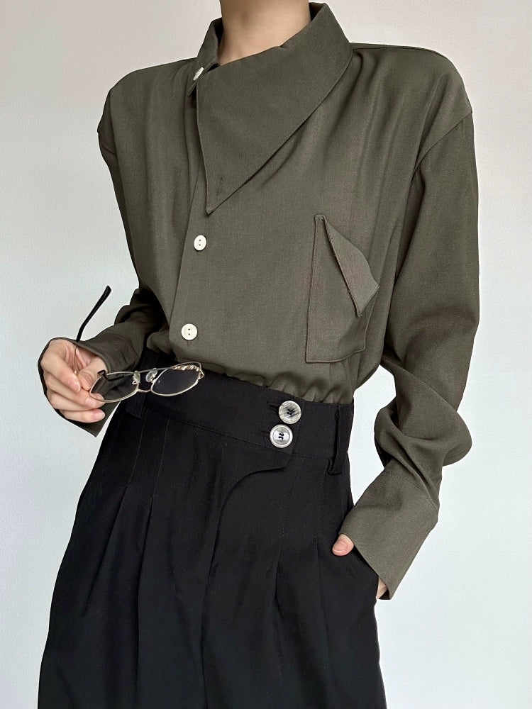 Asymmetric Neckline Long Sleeve Shirt WN19633