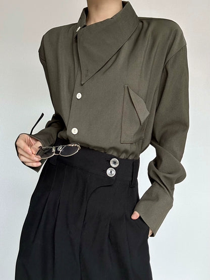 Asymmetric Neckline Long Sleeve Shirt WN19633