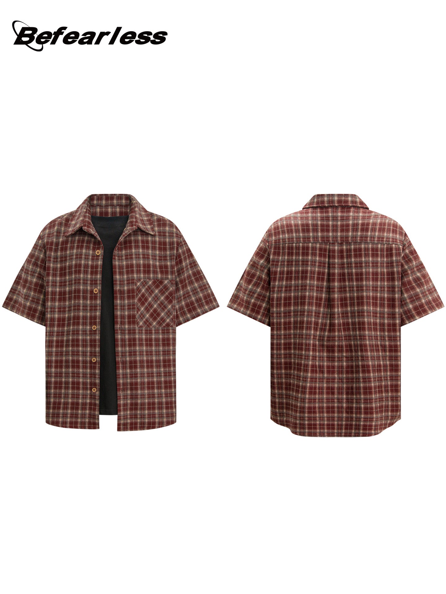 Plaid Fake Layered Boxy Short Sleeve Shirt WN26370