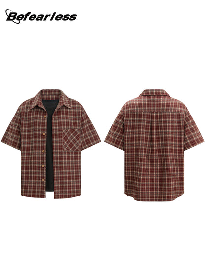 Plaid Fake Layered Boxy Short Sleeve Shirt WN26370