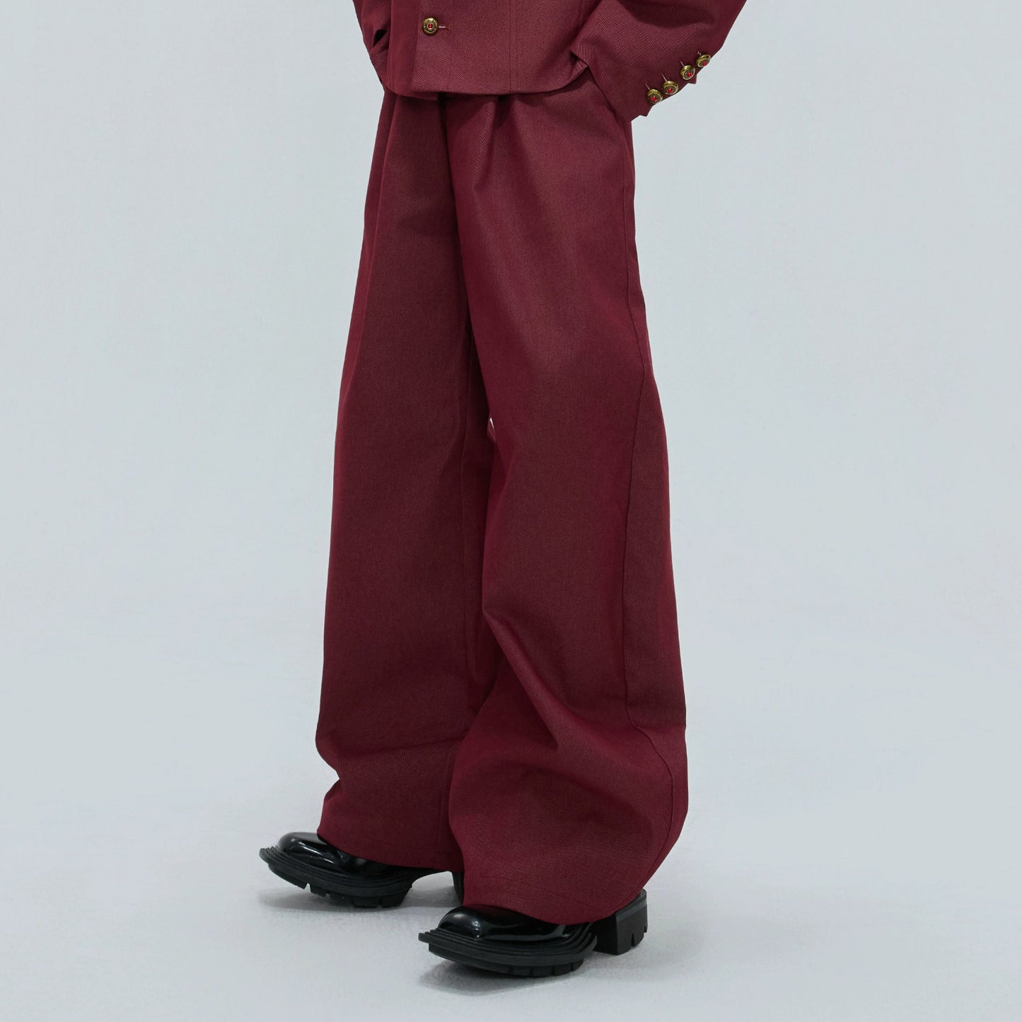 Fur Collar Gem Button Standing-Collar Short Jacket & Trousers Setup WN21733