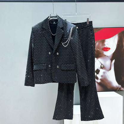 Rhinestone Tailored Jacket & Flare Trousers Setup WN23921