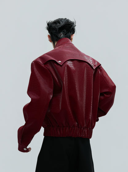 Crocodile Texture Standing-Collar PU Leather Jacket WN21752
