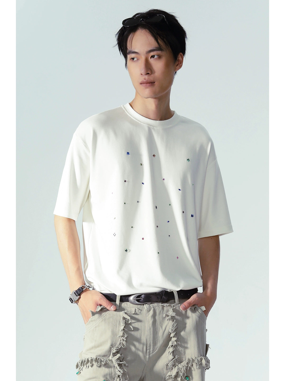 Starry Rhinestone Print Short Sleeve T-Shirt WN18880