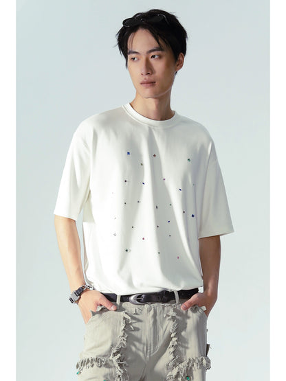 Starry Rhinestone Print Short Sleeve T-Shirt WN18880