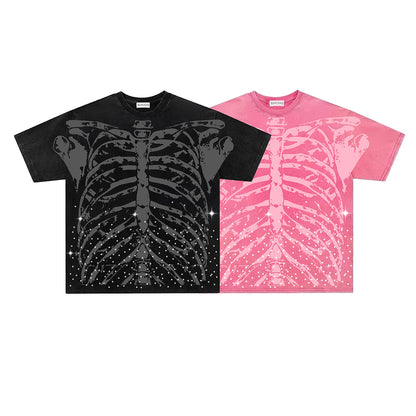 Washed Skeleton Print Oversize Short Sleeve T-Shirt WN26886