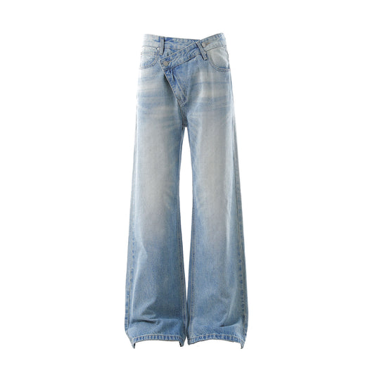 Dirty Washed Irregular Flare Denim Jeans WN26118